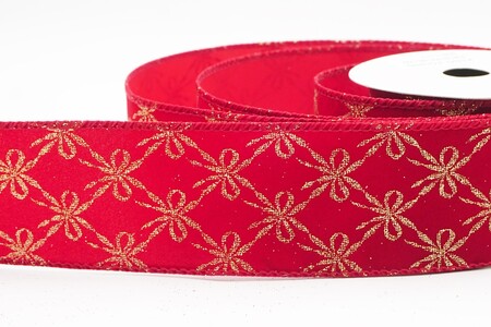 Burgundy Glitter Tied Bow Pattern Wired Ribbon_KW0463GC-8-8
